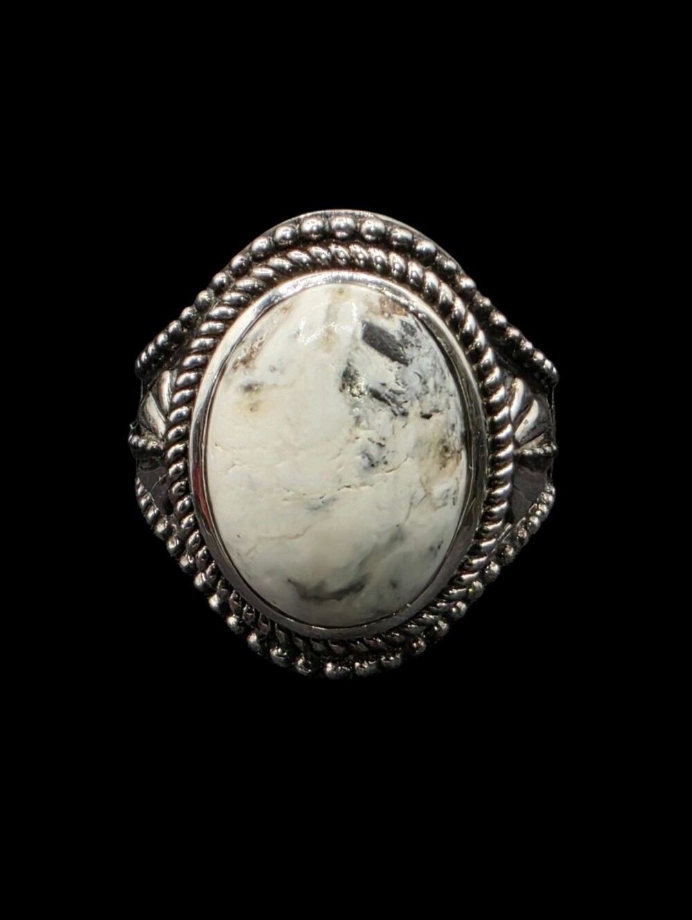 Genuine White Buffalo Turquoise Ring 14.53 CTW Solid 925 Sterling Silver Size 7